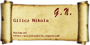 Gilicz Nikola névjegykártya